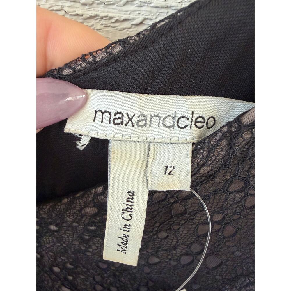 Max & Cleo Black Lace Panel Bodycon Dress Size 12 Cocktail Party Sheath - Picture 3 of 8